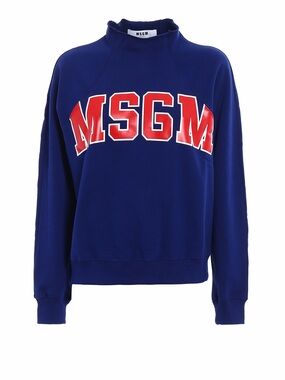 MSGM Royal Blue Crewneck Sweatshirt with Red Logo
